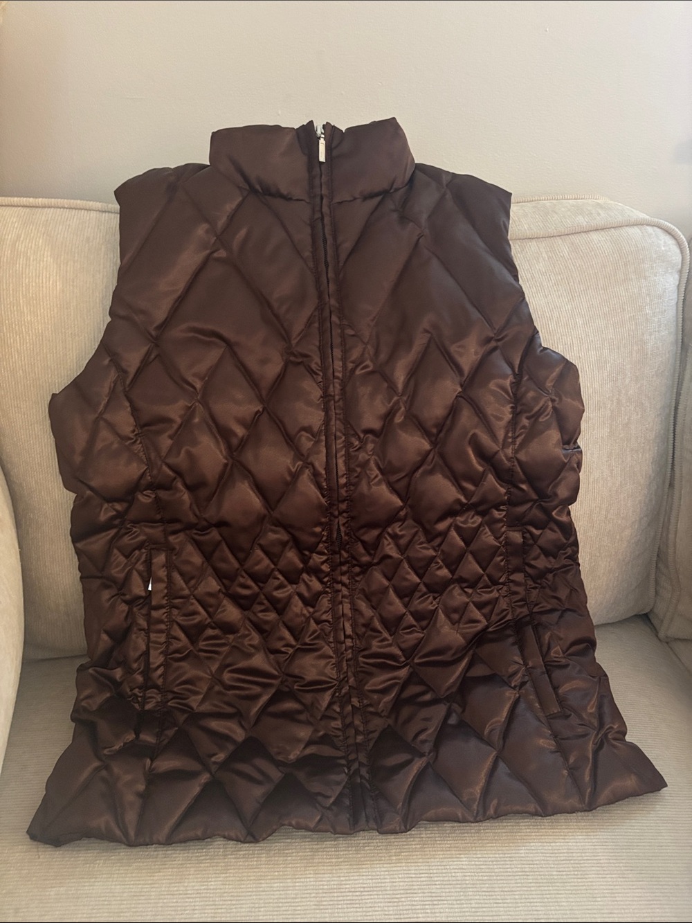Lands End Quilted Sleeveless Puffer Vest - Brown